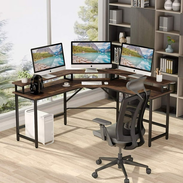 Tribesigns L-Shaped Gaming Office Computer Desk with Monitor Stand& Headset Hook